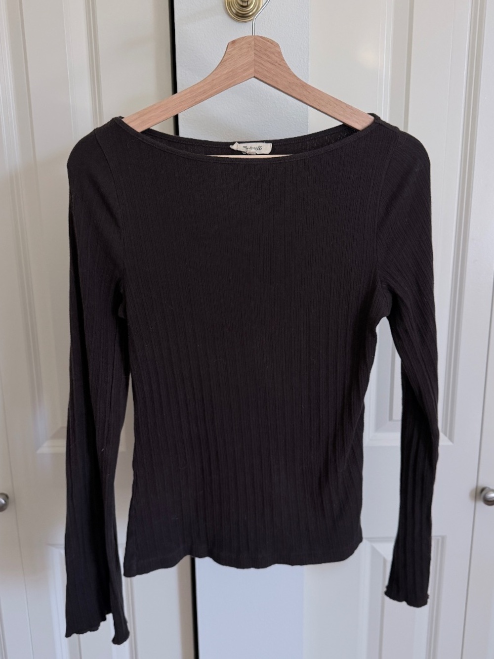 Madewell Ribbed Bell Sleeve Tee - Chocolate Brown, Medium